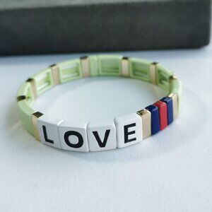 Roxanne Assoulin🔥 Just Say Love Light Green Gold Enamel Stretch Bracelet